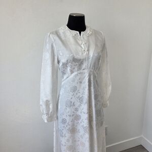 Handmade Bridgerton Style Wedding Dress White Satin Floral Embossed Empire Waist